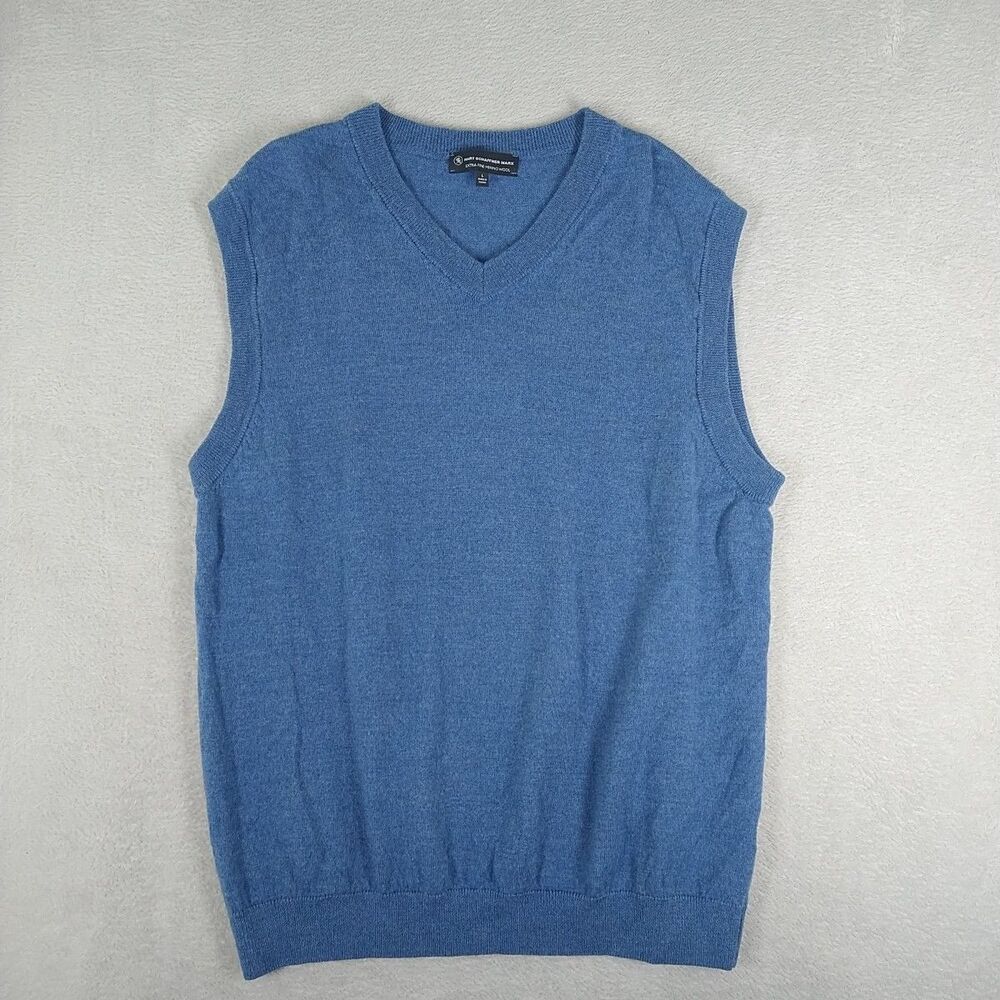 Hart Schaffner Marx Sweater Vest Men's Large Blue Extra Fine Merino Wool V Neck